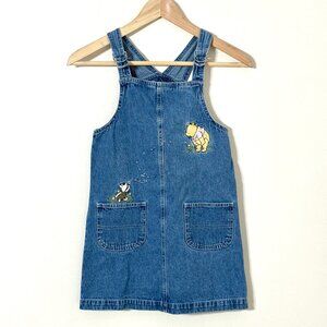 Vtg Disney Store Overall Denim Dress Classic Winnie the Pooh Piglet Embroidered